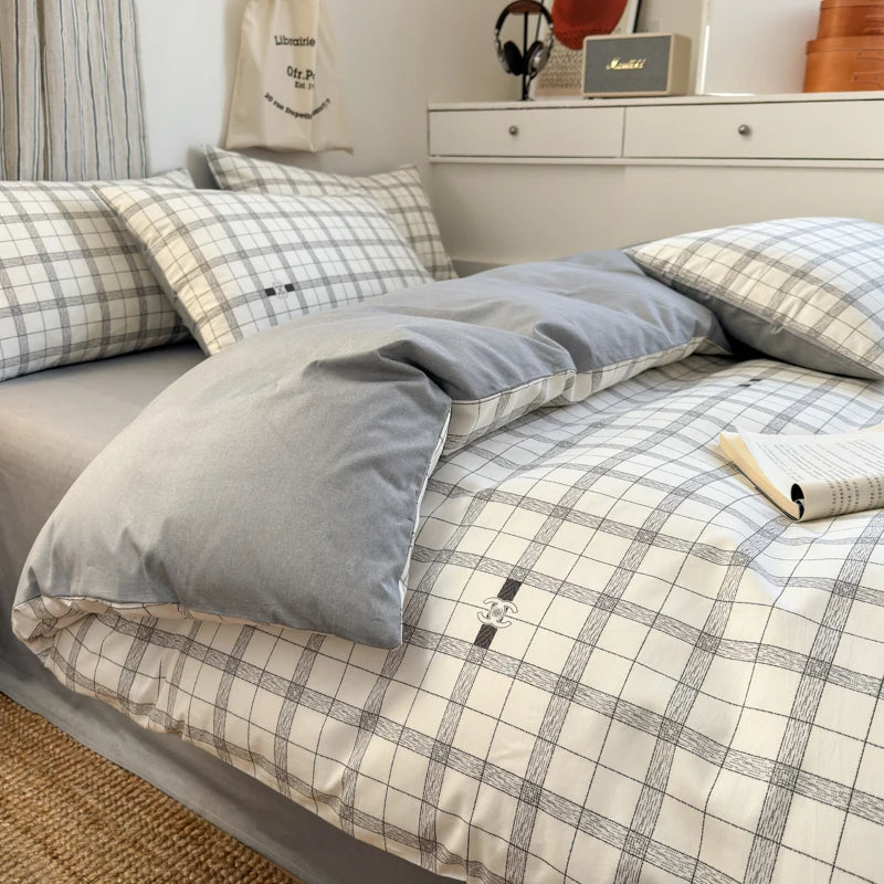 Cotton Plaid Duvet Cover Set – Soft & Breathable Bedding (2 Pillowcases)