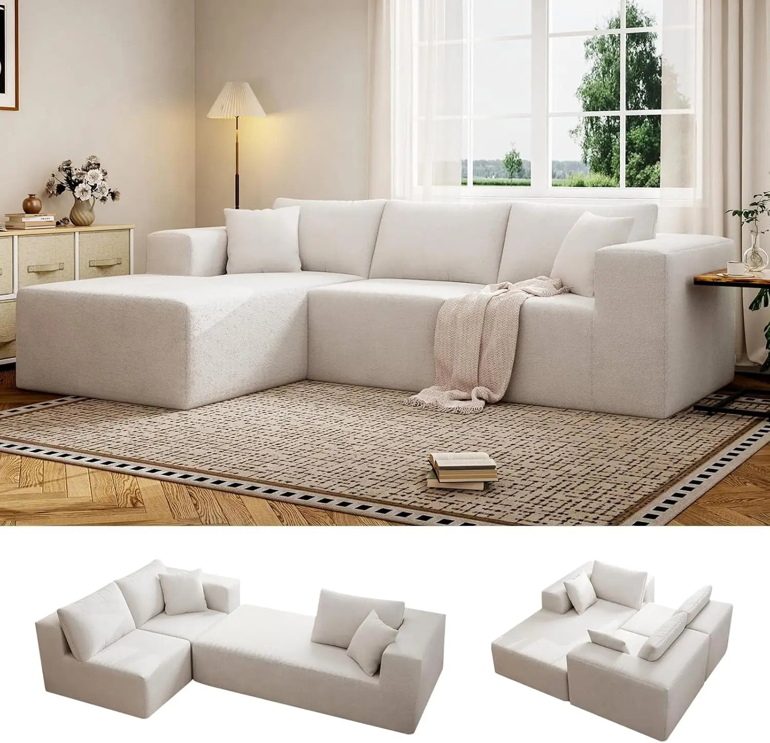 Modular Sectional Sofa – 107″ L-Shaped Cloud Couch with Chaise (4-Seater)