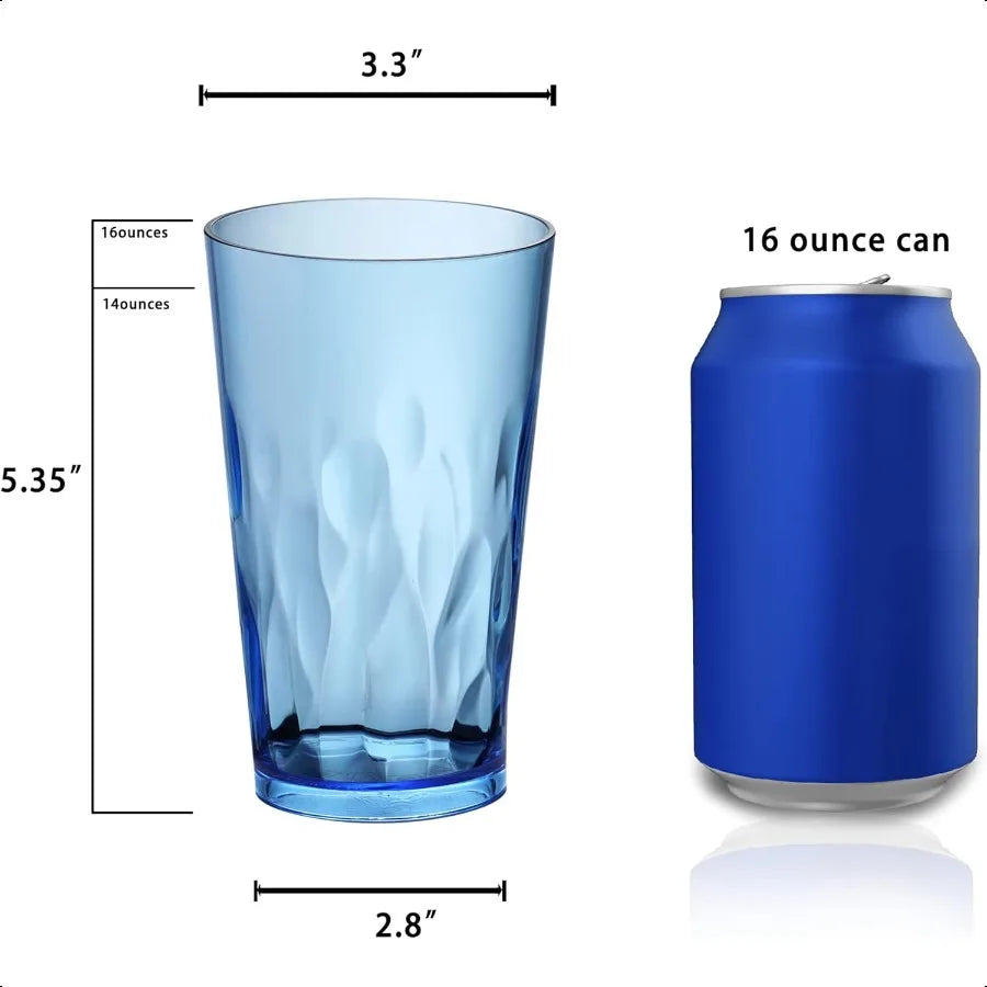 Unbreakable Plastic Drinking Glasses [Set of 6] Shatterproof Tumblers Reusable Glass Cups Dishwasher Safe 16 Ounces