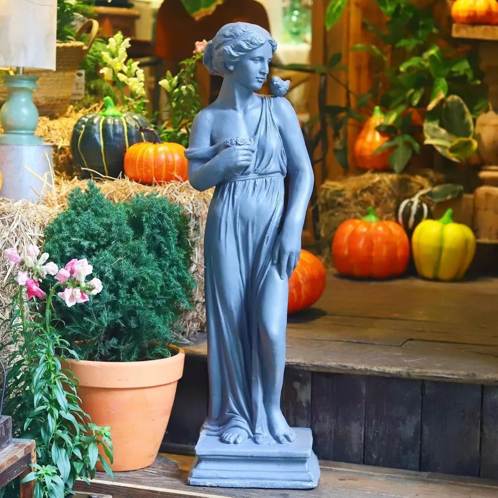 Greek Goddess Nymph Statue 32 Inches Tall Outdoor Garden Sculpture Roman Style Patio Lawn Porch Decor Gray Mythology Inspired