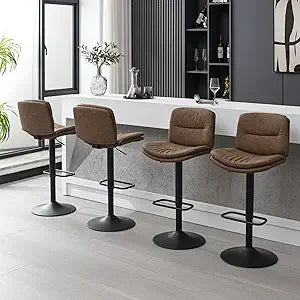 Swivel Counter-Height Bar Stools – Double-Layer Upholstered Faux Leather (Set of 4)