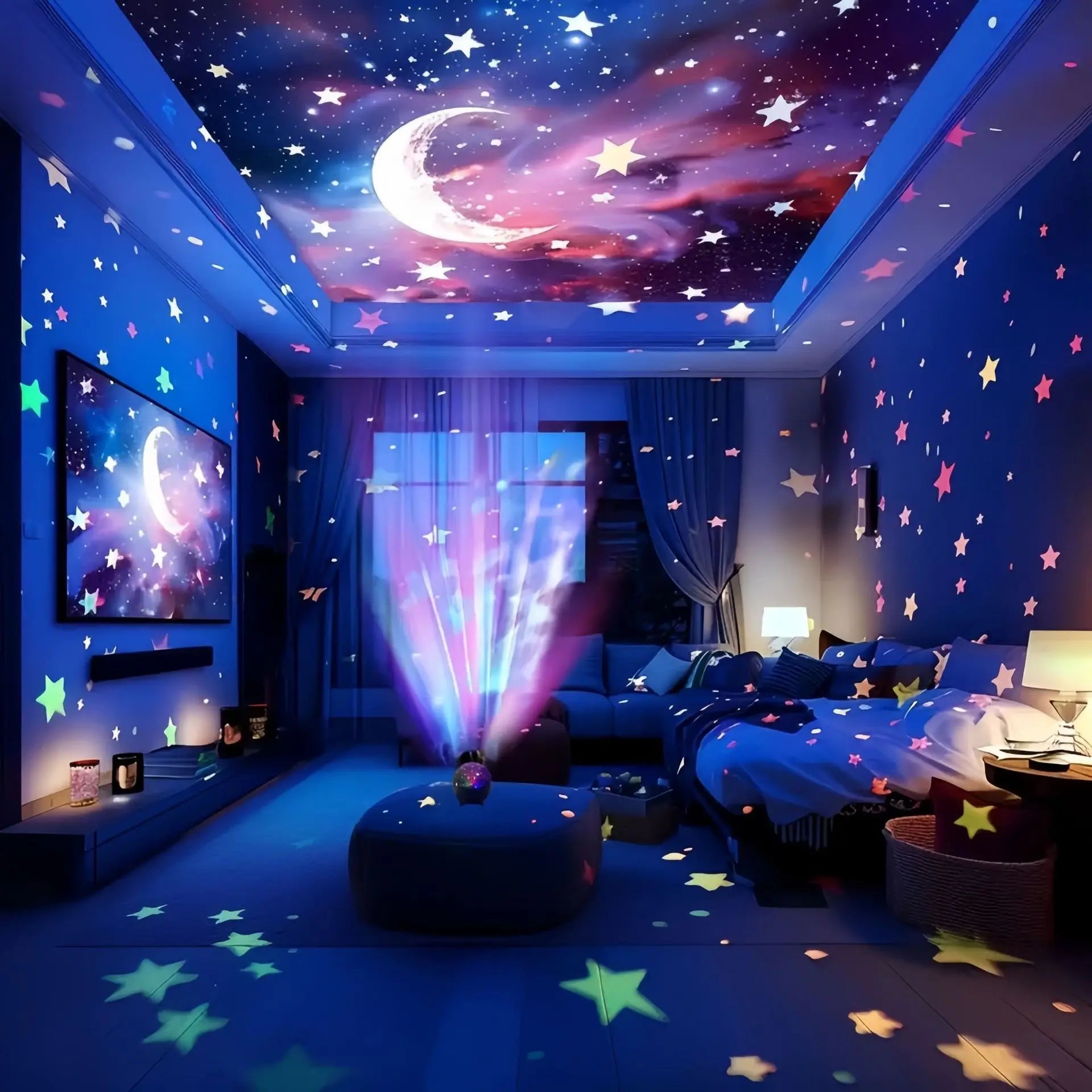 LED Starry Sky Projector Light Stars and Moon Projection 7 Modes Night Light USB Powered for Kids Room Party Decor Holiday Gifts