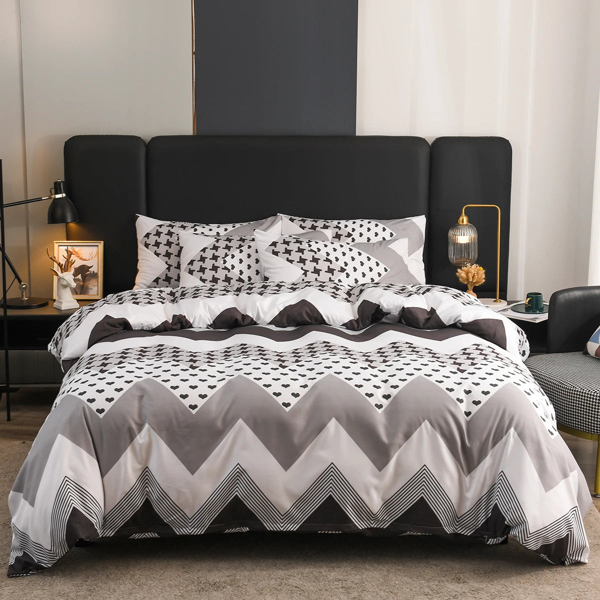 Geometric Duvet Cover Set Reversible Comforter Cover Modern Soft Elegant Gray And White Abstract Geometric Bedding Set Twin King