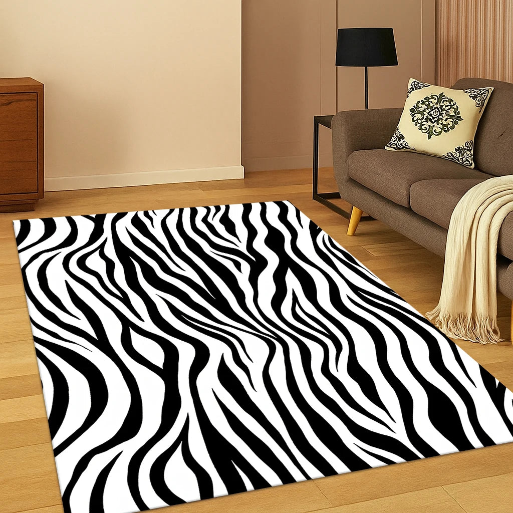 3D Zebra Stripe Leopard Print Tiger Stripe Carpet Rug for Playroom Bedroom Living Room Sofa Doormat Decor, Kid Game Non-slip Mat
