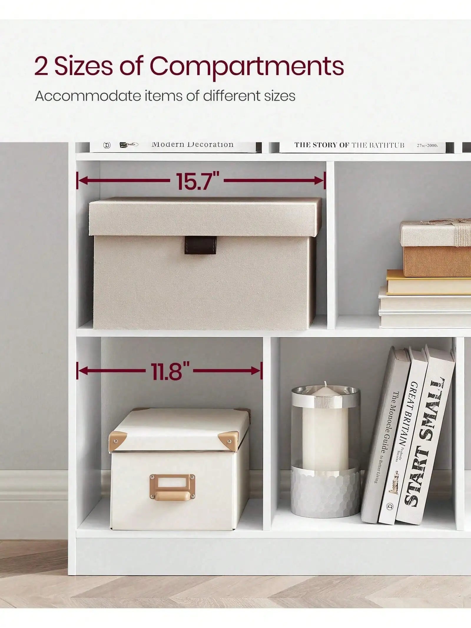 White Bookshelf with 11 Storage Compartments – Multi-Purpose Storage Shelf