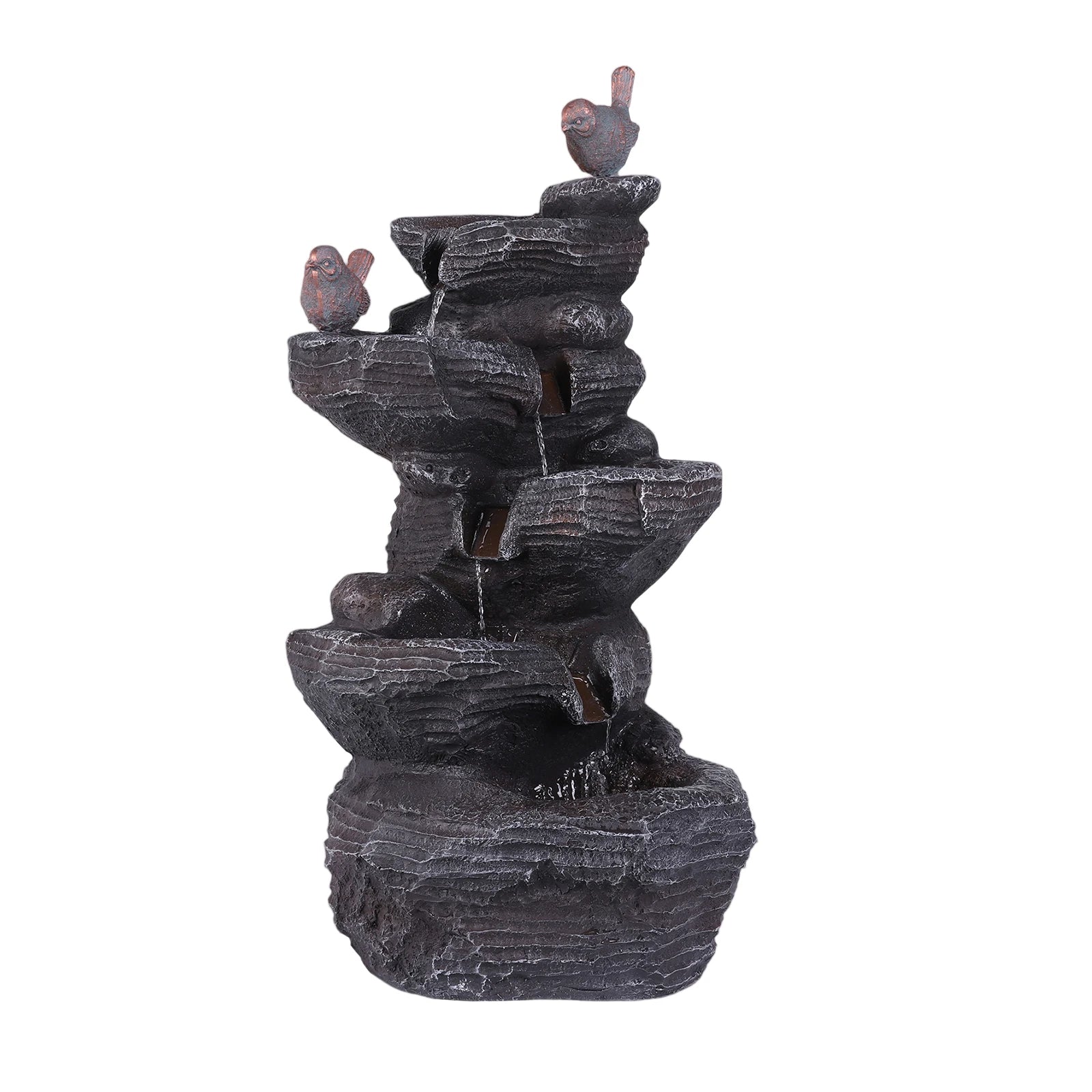Cascading Rock Water Fountain with LED Lights Resin Stone Imitation Waterfall Tabletop Water Fountain for Home and Office Decor