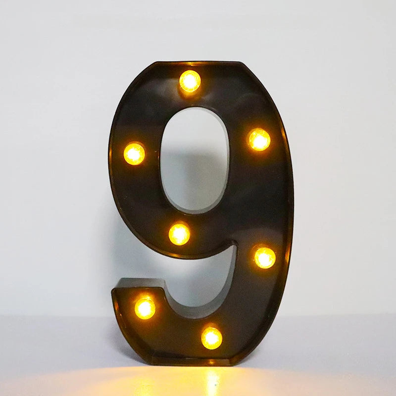 22cm Letters with Led Light Black Alphabet Letter Number Night Light Home Christmas Decoration Birthday Supplies Room Decoration