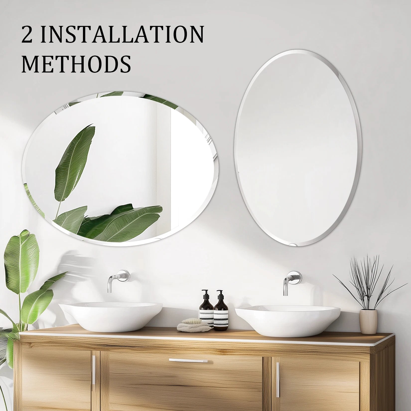 50/60CM Oval Mirror for Bathroom Entryway Living Room Beveled Edge Frameless Vanity Makeup Mirror Horizontal or Vertical