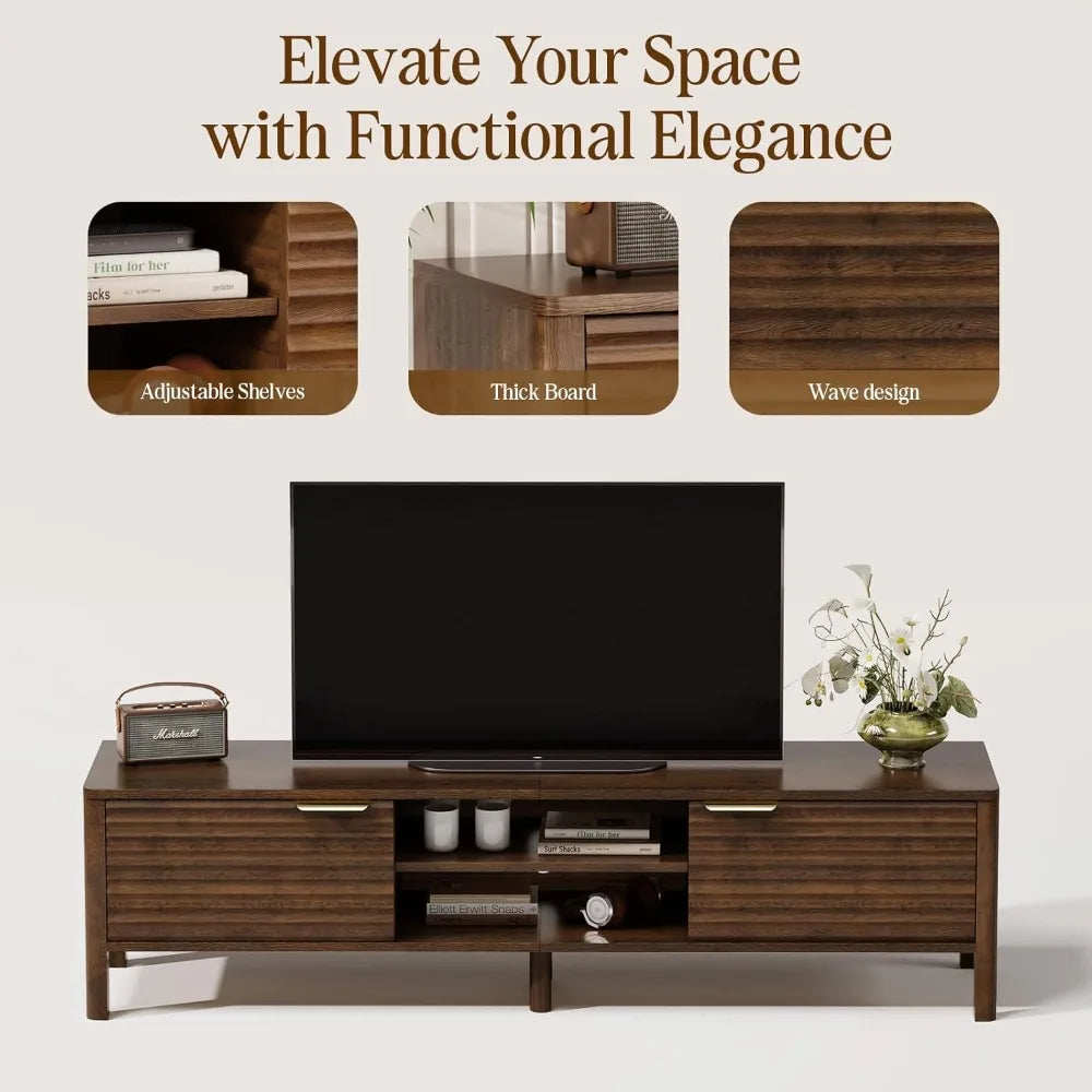 TV Stand for Living Room - up to 65 Inch TVs Mid Century Modern Entertainment Center with Storage and Adjustable Shelves, Media