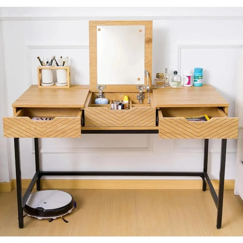 47 Inch Makeup Vanity Desk with Mirror Girls Dressing Table for Bedroom Home Office Desk with 2 Drawers And Cable Management