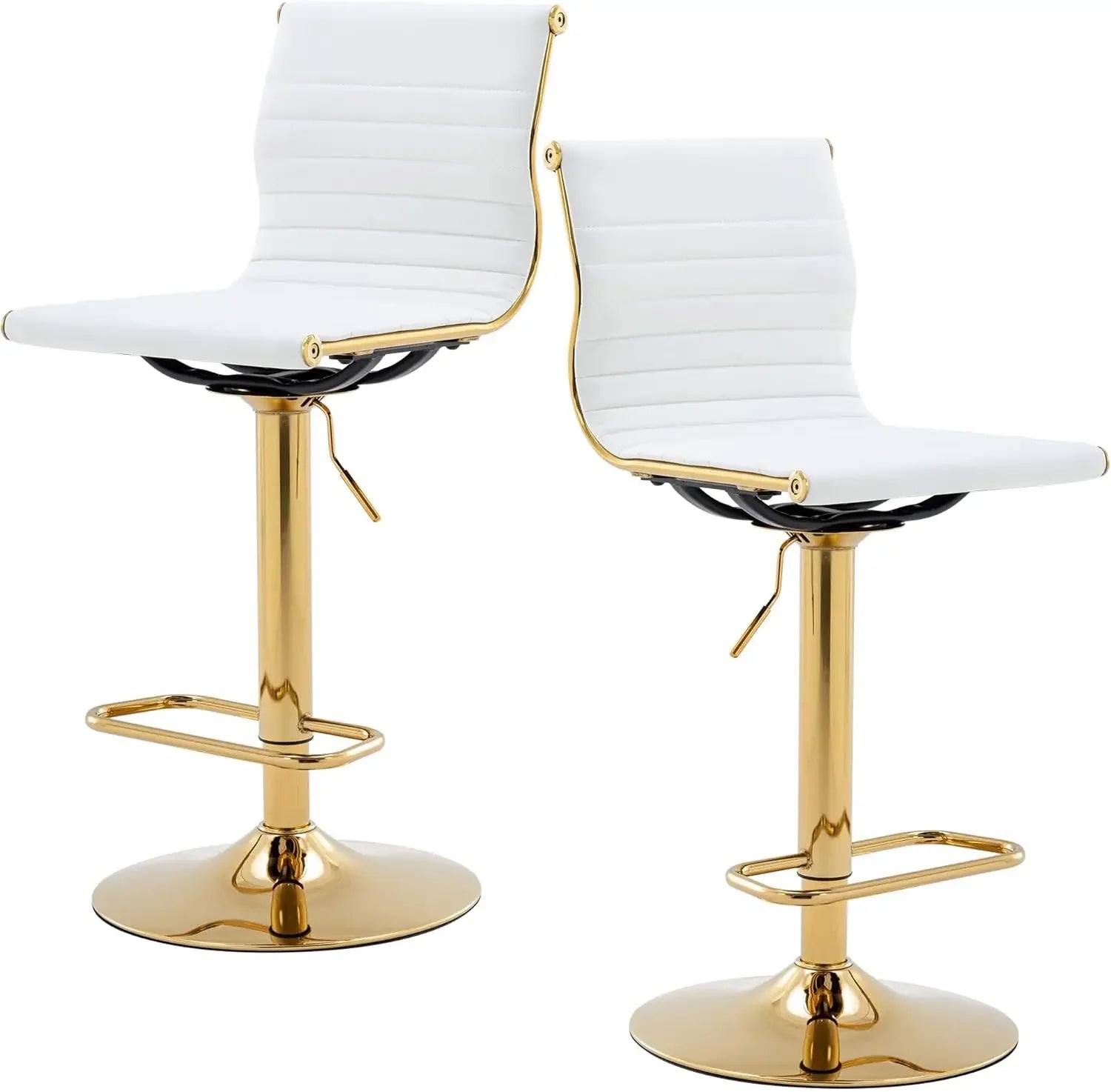 White Adjustable Bar Stools – Faux Leather Counter-Height Chairs with Back (Set of 2)
