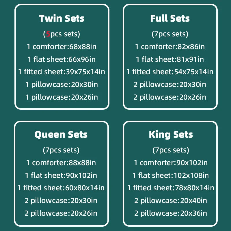 5pcs/7pcs Twin Full Queen King Bedding Sets Home Decor Comforter Flat Sheet Fitted Sheet Pillowcases Sleeping Sets