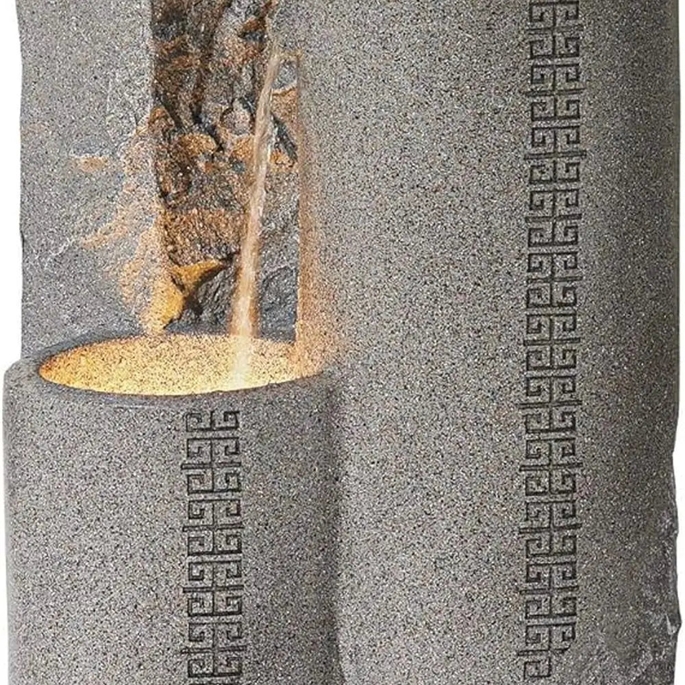 Large Zen Outdoor Floor Fountain, 34.5 High, Modern Tiered Waterfall with LED Light for Garden, Patio, and Backyard