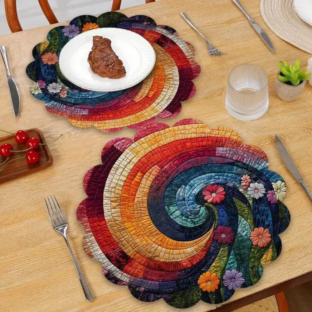 6Pcs Restaurant Spiral Fabric Placemats Colorful Floral Patterns Individual Table Placemats Kitchen Dining Table Mats