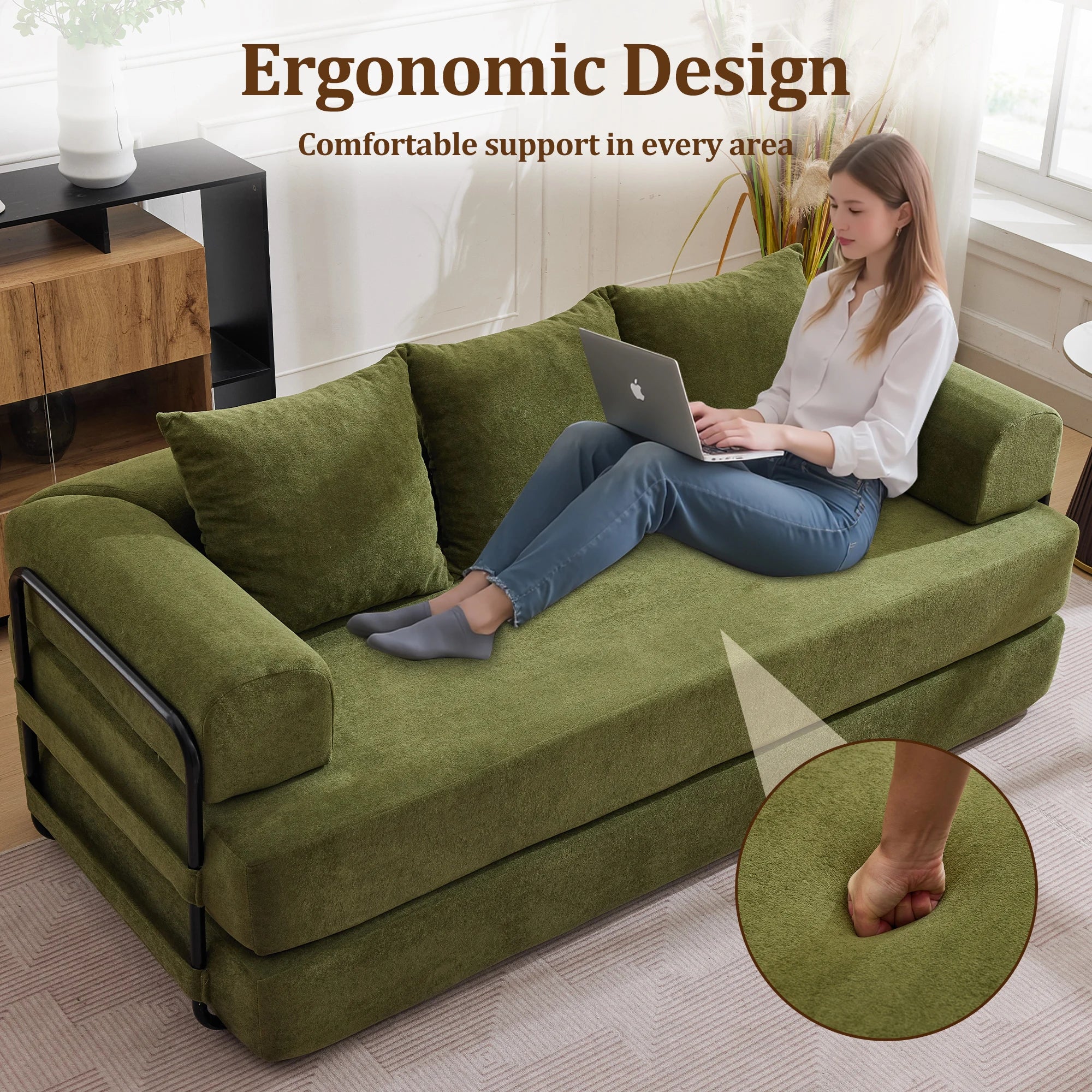 Korser Convertible Sofa Bed with Pillows Modular Floor Sofa with Fixed-Shape Frame Chenille Removable Folding Mattress Couch