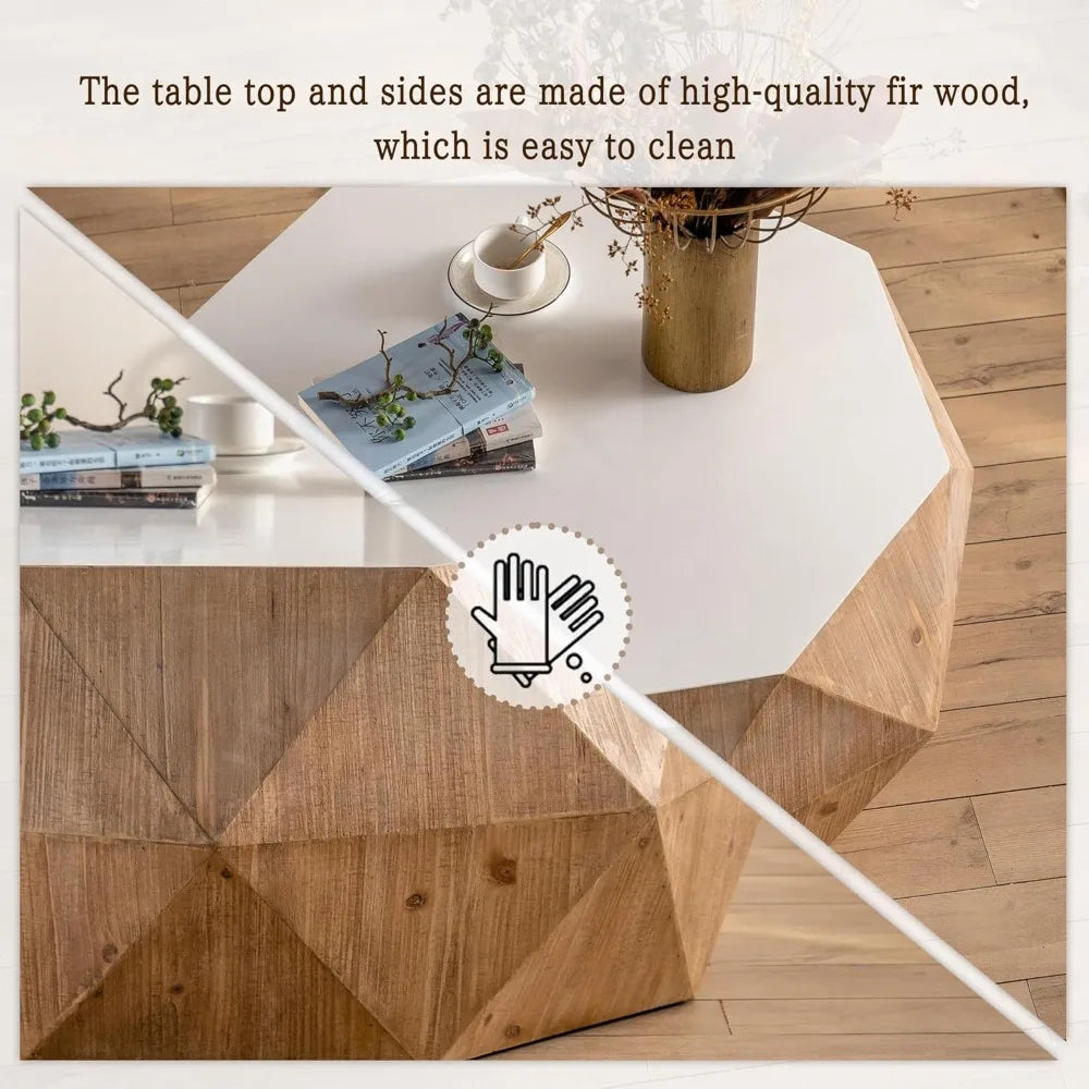 38” American Retro Drum Coffee Table – White Vintage Center Table