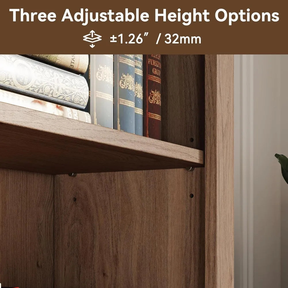 Entertainment Center with Bookshelves for TVs up to 75", Farmhouse Wall Unit TV Stand with Doors, Media Console Table for Living