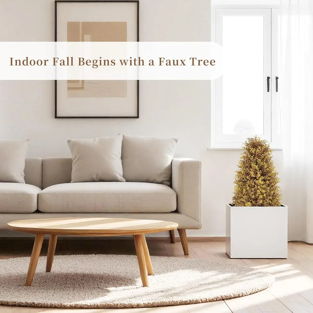 Artificial Outdoor Boxwood Plants Set of 2, UV-Resistant Fall Topiary Trees, Realistic Fake Bushes for Outdoor, Potted Faux Shru