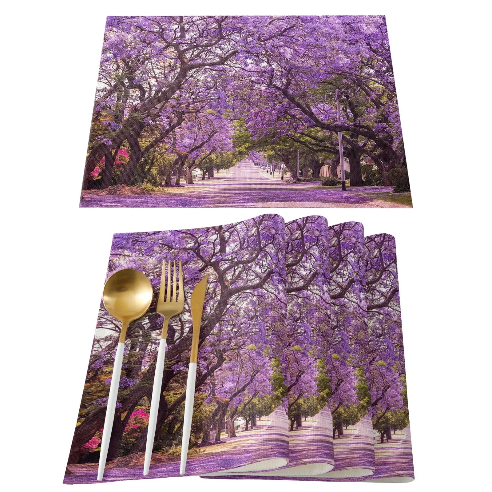 Japanese Cherry Blossom Pattern Table Mat Kitchen Decoration Placemat Table Napkin For Wedding Dining Accessories Table Mat 4PCS