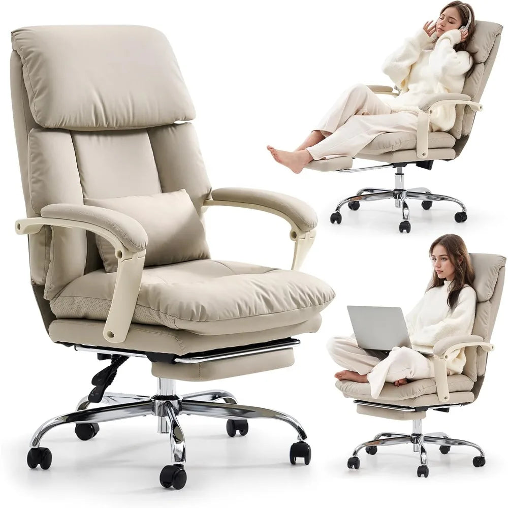 Office Chair with Foot Rest, Ergonomic Executive Office Chair with Arms, Reclining High Back PU Leather Comfy Swivel Compu
