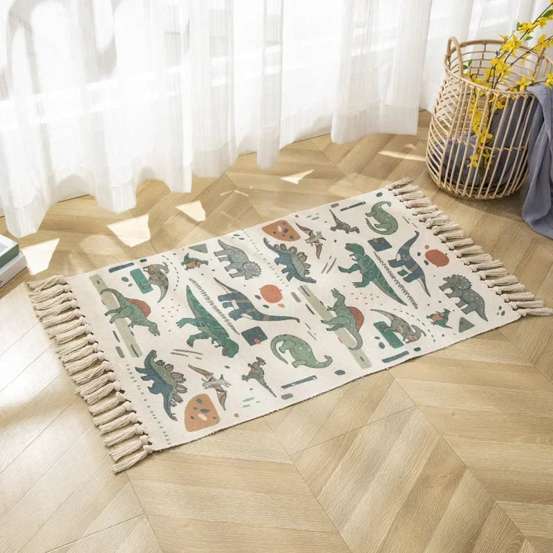 Nordic Cotton And Linen Knit Rug Ethnic Style Carpet Tassel Small Rug Bedroom Kitchen Rugs Mat Boho Washable Home Decoration