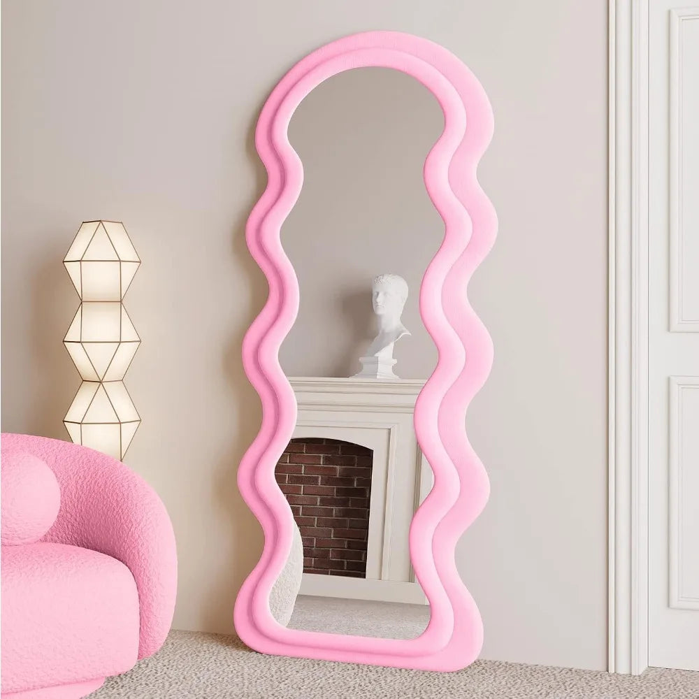 Full Length Mirror 63x24, Irregular Wavy Mirrors, Wave Arched Floor Mirror, Wall Mirror Standing Hanging or Leaning