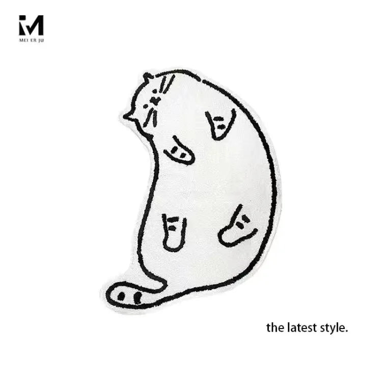 VIKAMA Sleepy House Cat Cute Cream Style Cat Bedroom Side Rug Children's High-Quality Fleece Soft Carpet Home Decoration