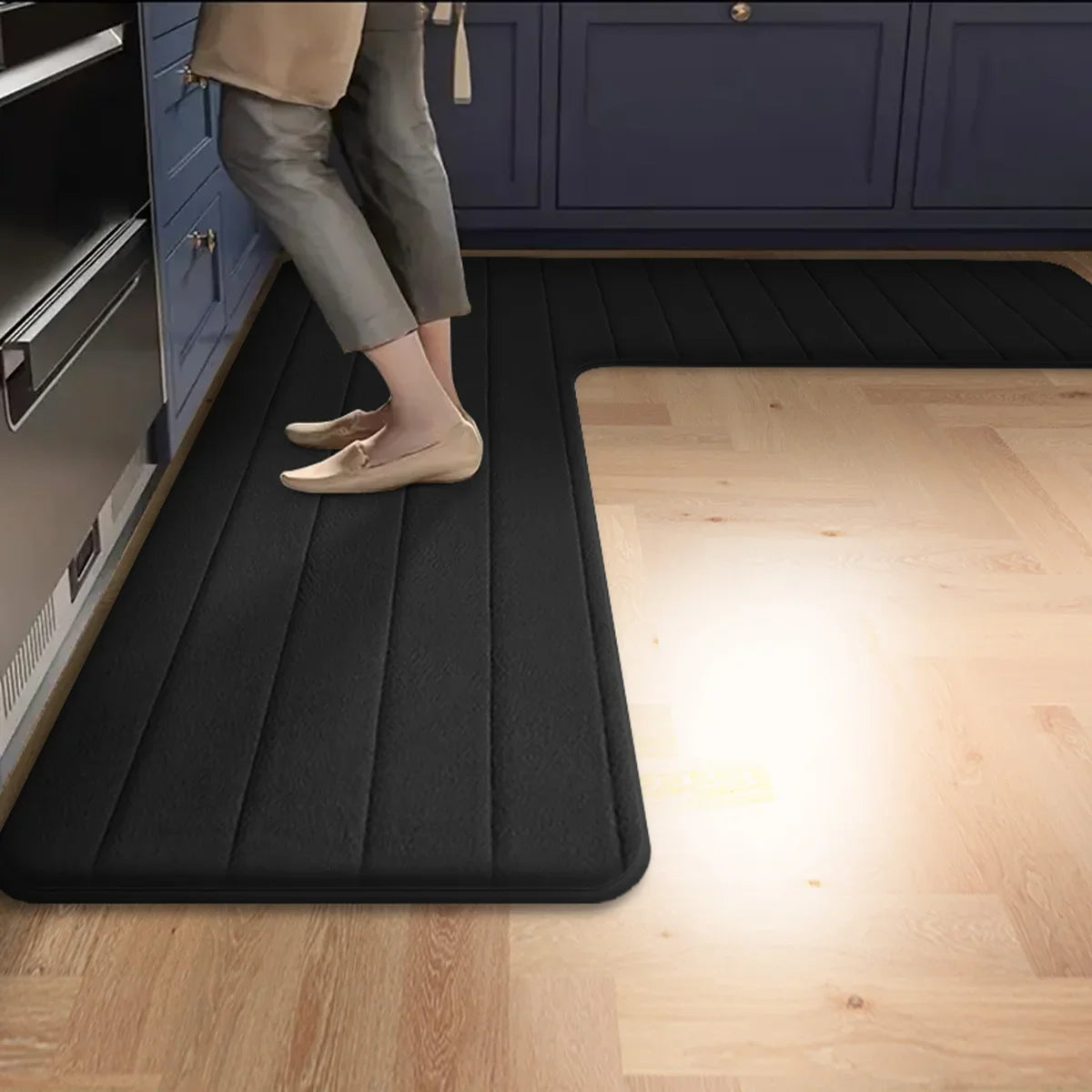Long Striped Kitchen Floor Mat L-shaped Flannel Water Absorbent Bathroom Carpet Rug Non-slip Toilet Shower Mat Corner Doormat