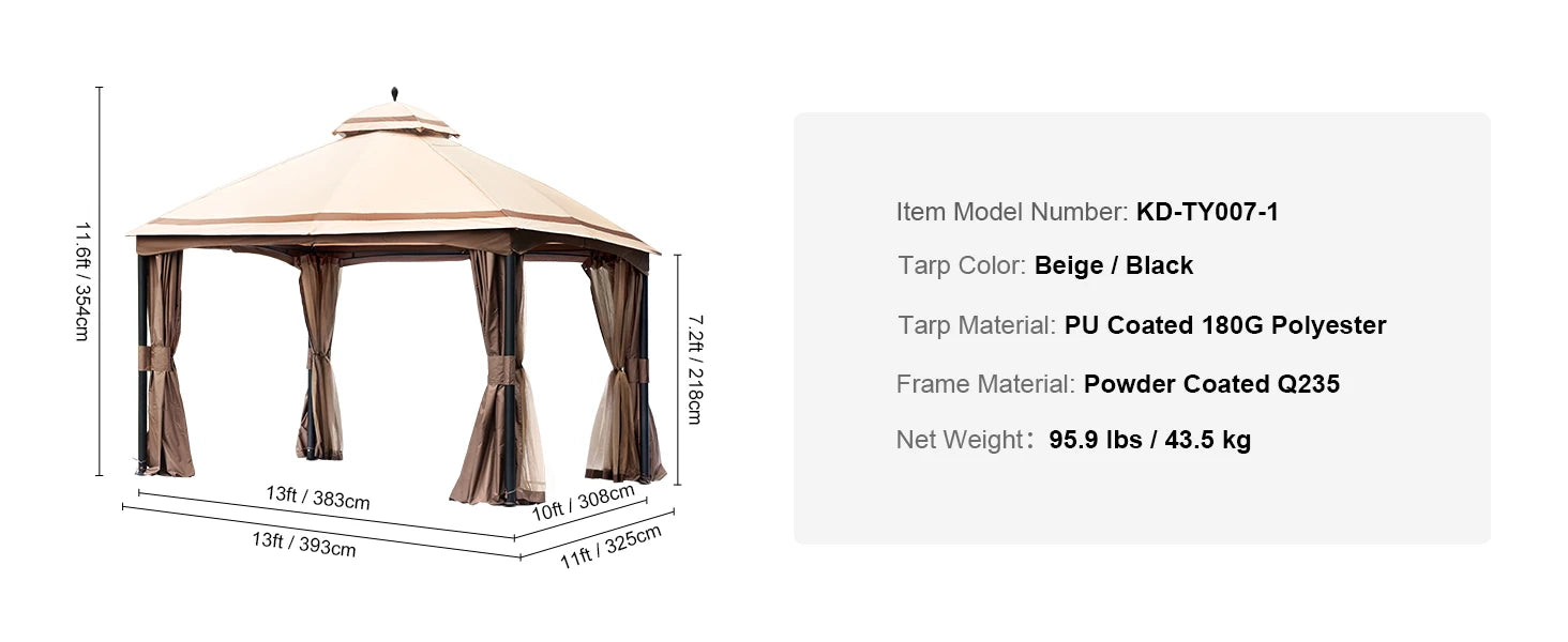 11x11ft/10x10ft/10x13ft Portable Gazebo PU Coated 250D Garden Market Waterproof Collapsible Canopy Tent for Outdoor