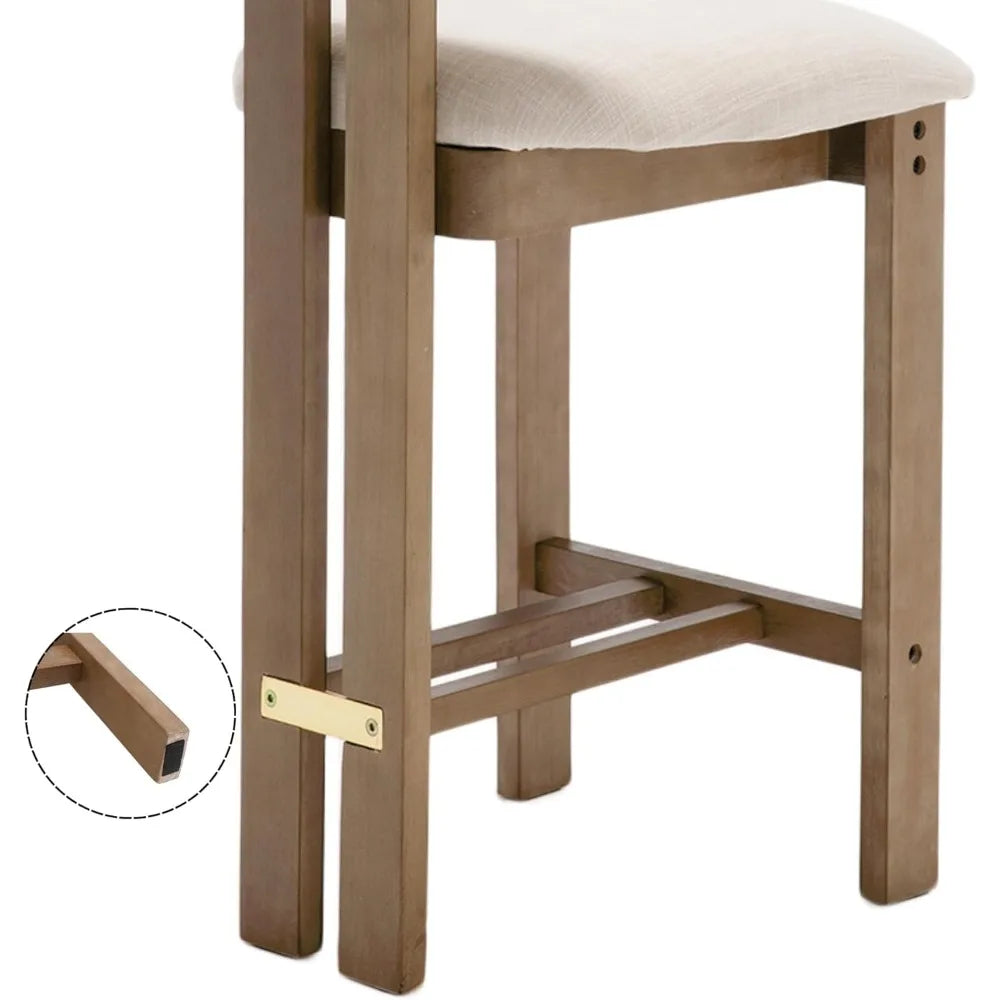 26″ Counter-Height Bar Stools – Linen Upholstered with Back & Solid Wood Legs (Set of 2)