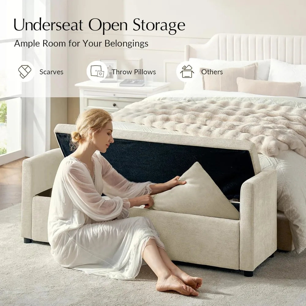 Contemporary Storage Ottoman Bench with Arms – Plush Pillow Footrest