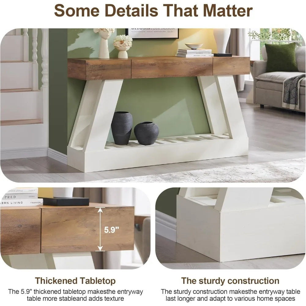 60 Farmhouse Entryway Table with Drawer, Console Table Behind Sofa, Narrow Long Entryway for Hallway, Living Room, Hallway