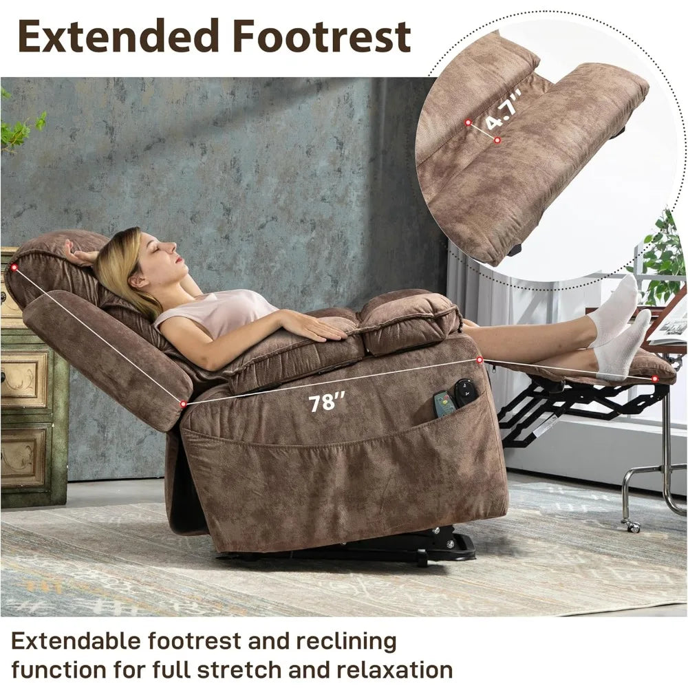 27in Extra Wide Power Lift Recliner Chair for Big Tall with Extended Footrest Heat Massage, Oversized Electric Lift Recliner Cha