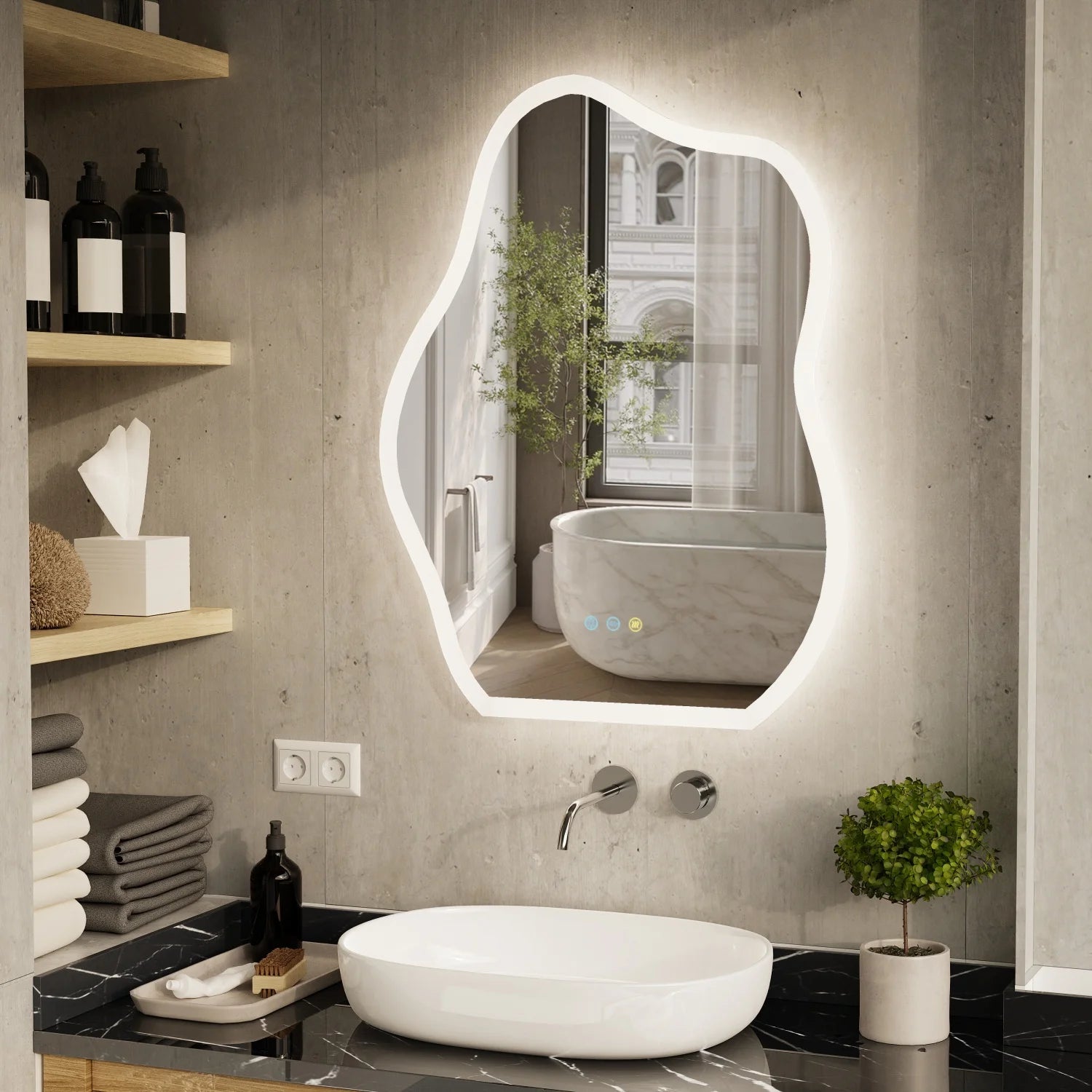 600x80CM Irregular LED Bathroom Mirror Backlit Makeup Vanity Mirror for Wall Bathrooms Dimmable Fast Defogging Ultra Bright