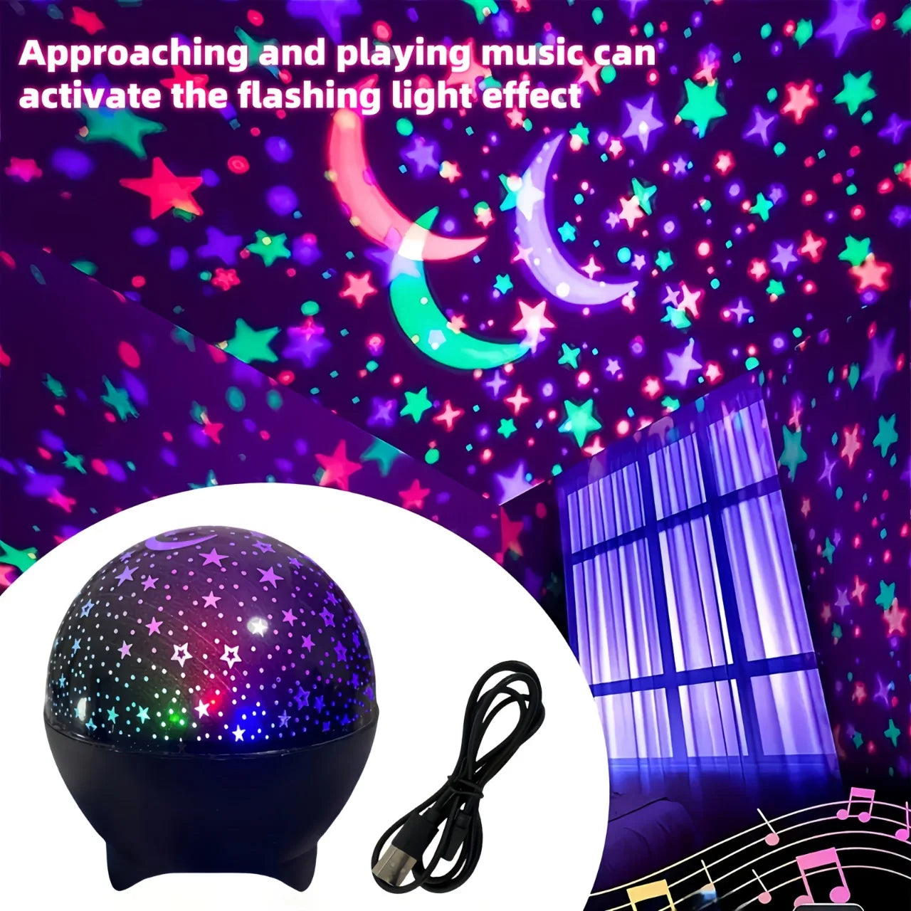 Starry Sky Moon Projector Light 7 Modes LED Night Light USB Colorful Strobe Light USB Plug-in for Kids Room Party Galaxy Decor