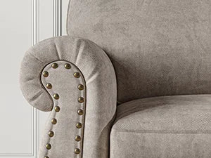 90 Inch Nailhead Trim Couch for Living Room, 23 Inch Deep Seat Rolled Arm Sofa, Comfy Upholstered 3 Seater Chenille Couch w/Wood