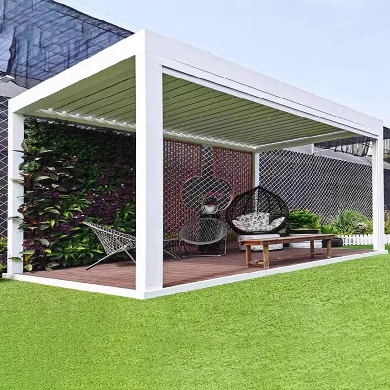 Electric Adjustable Bioclimatic Louvered Motorized Aluminous Waterproof Outdoor Living Garden Pergolas Gazebo Sunroom Pavilion