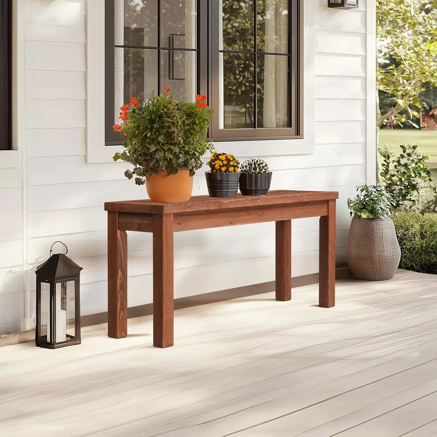 Outdoor Wooden Bench, 40” Porch Bench Garden Bench Outdoor Backless Bench, Small Outdoor Bench for Deck Patio