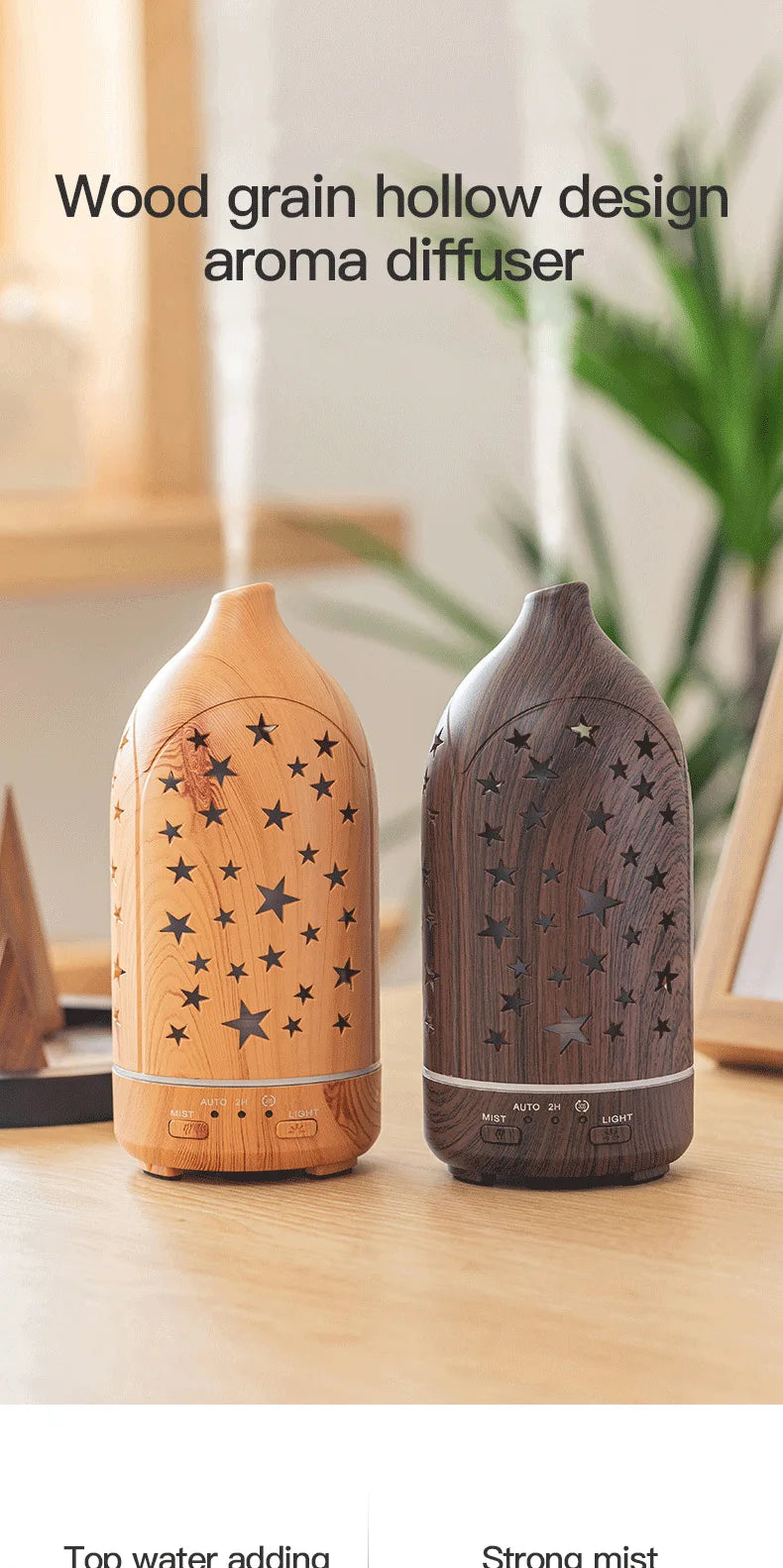 Humidifier with 7 colors LED light 360 ° rotary hollow aromatherapy machine for bedroom humidifier mist spray office wood grain