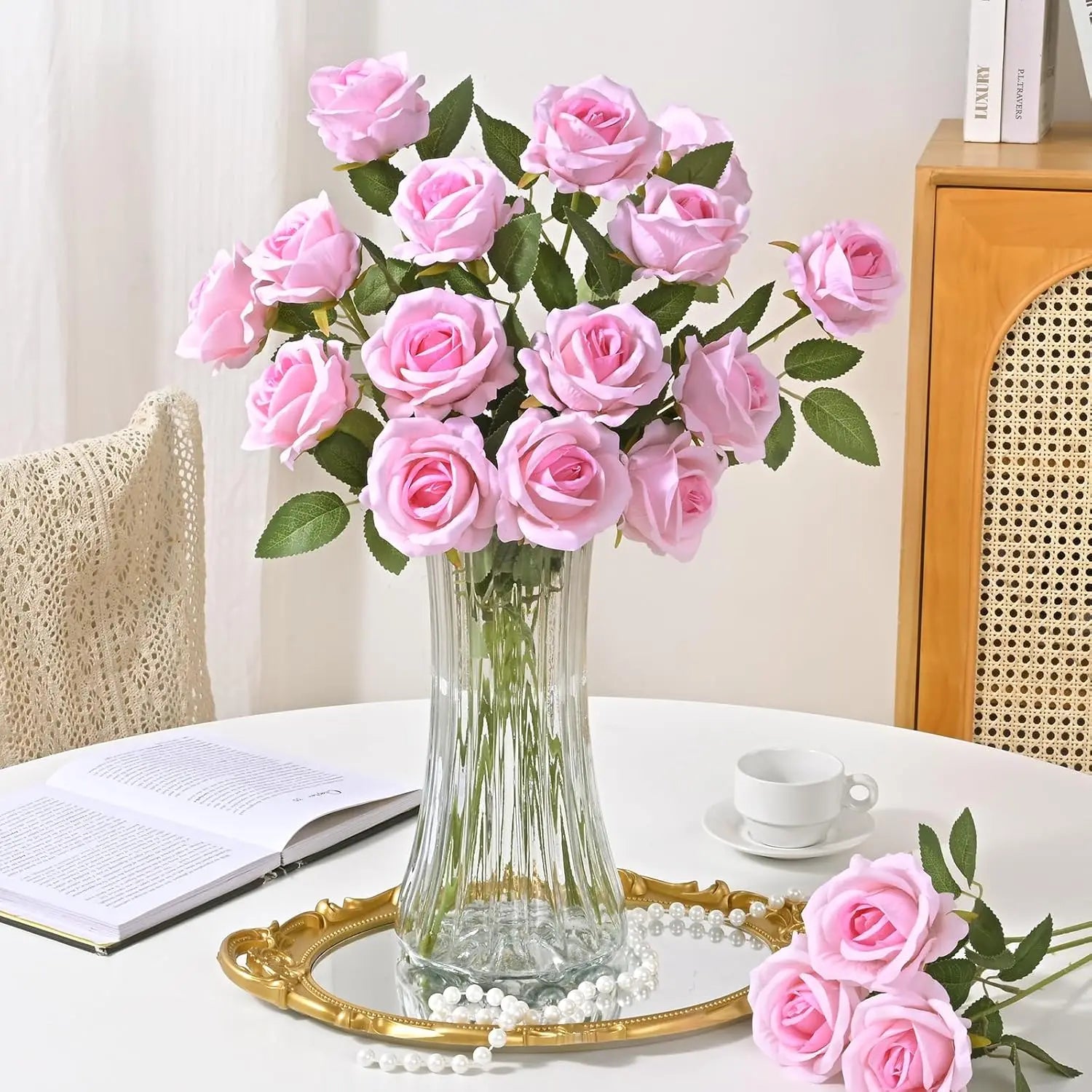 Red Roses Artificial Flowers Bulk Real Touch Velvet Roses Flowers for Wedding Centerpieces Bridal Bouquet Valentines Day Decor