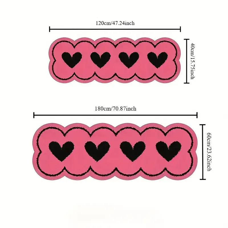 VIKAMA Cute Bath Mat Runner Heart Pink Bath Rug Water Absorption Non Slip Mat Soft Machine Wash Rug Mat for Bedroom Bathroom