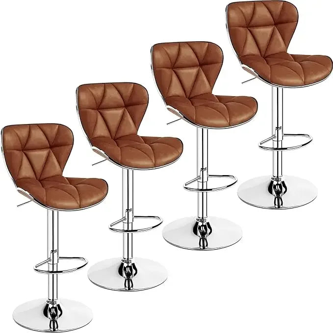 Adjustable Swivel Bar Stools – 4-Piece PU Leather Set with Shell Back