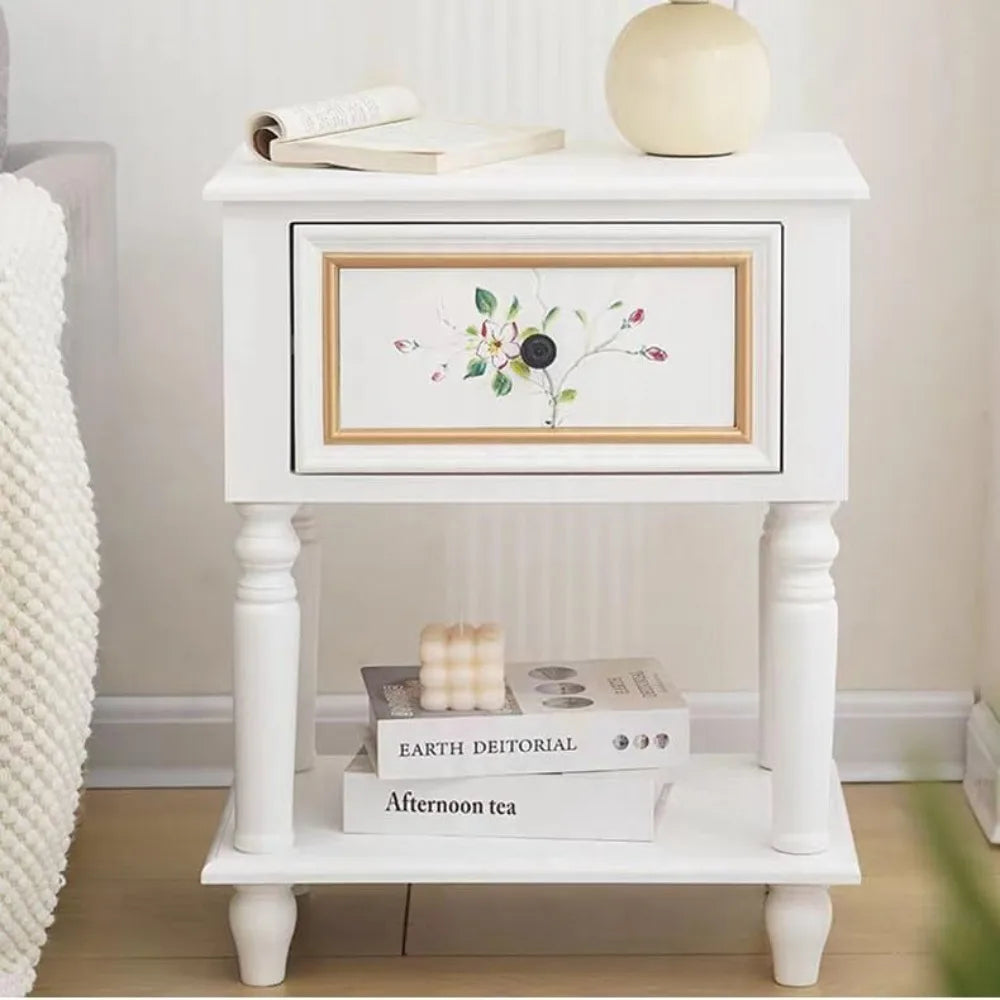 Compact Wooden 2-Tier Nightstand with Drawer and Storage for Small Sofas