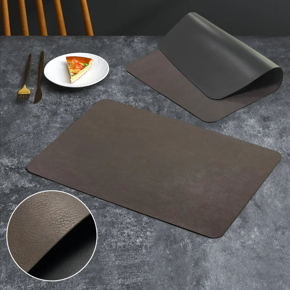 1pc Square Cowhide Patterned Placemat PU Leather Double-layer Front and Back Dual Color Household Hotel Dining Table Decor Mat