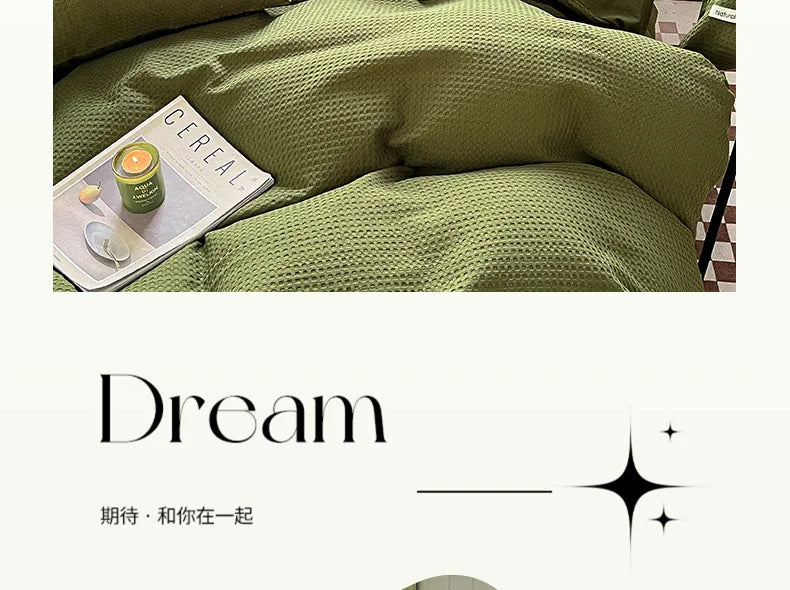 Simple Waffle Jacquard 100% Cotton Bedding Set Soft Comfortable Queen Duvet Cover Set with Sheets Quilt Cover and Pillowcases