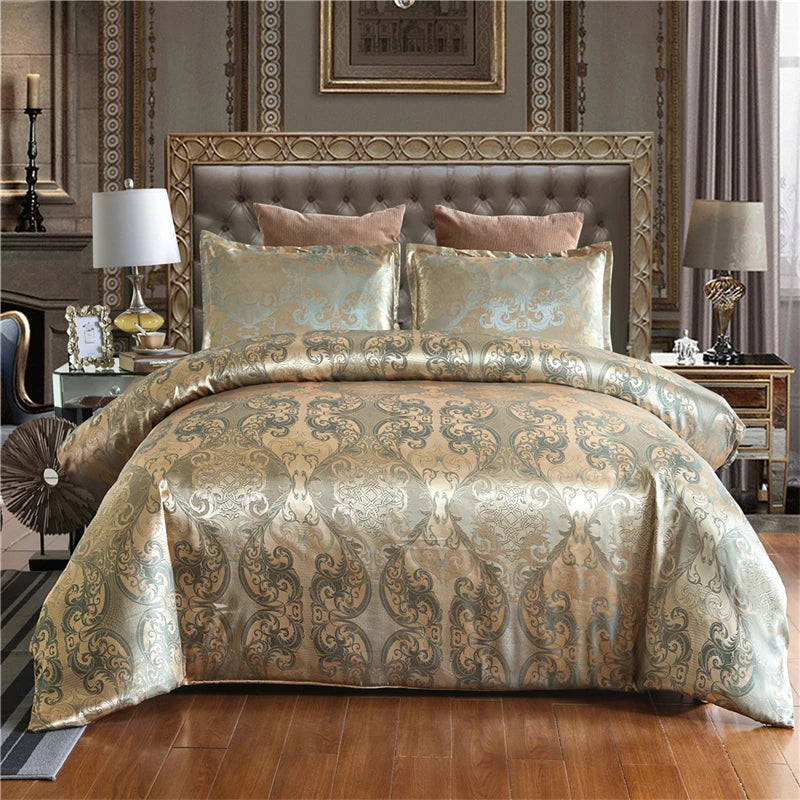 Luxury Satin Jacquard Single Double Duvet Cover Set High End European Wedding King Size Bedding Set Queen Size Quilt Cover Set