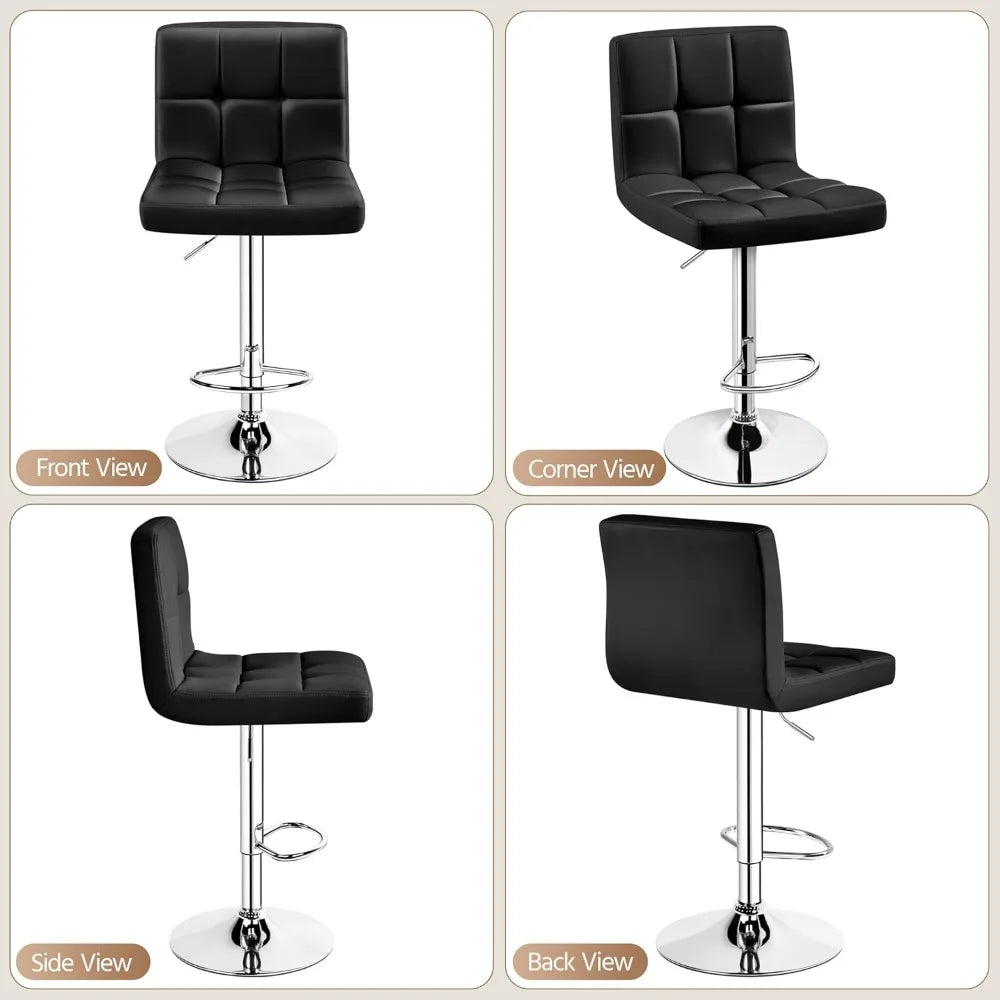 PU Leather Swivel Bar Stools – Height Adjustable Counter Chairs with Back (Set of 4)