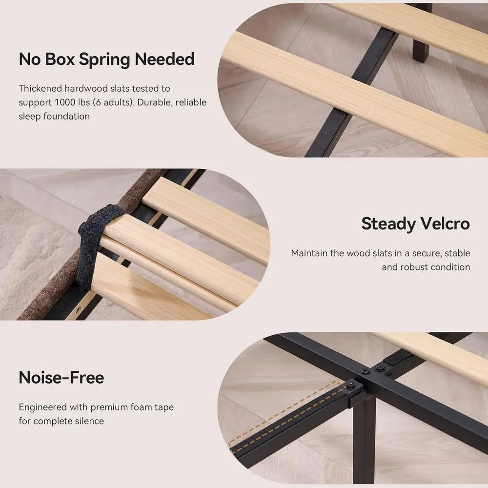 Queen Size Sleigh Bed Frame – Chenille Upholstered with Wingback Headboard & Button-Tufted Scroll Footboard