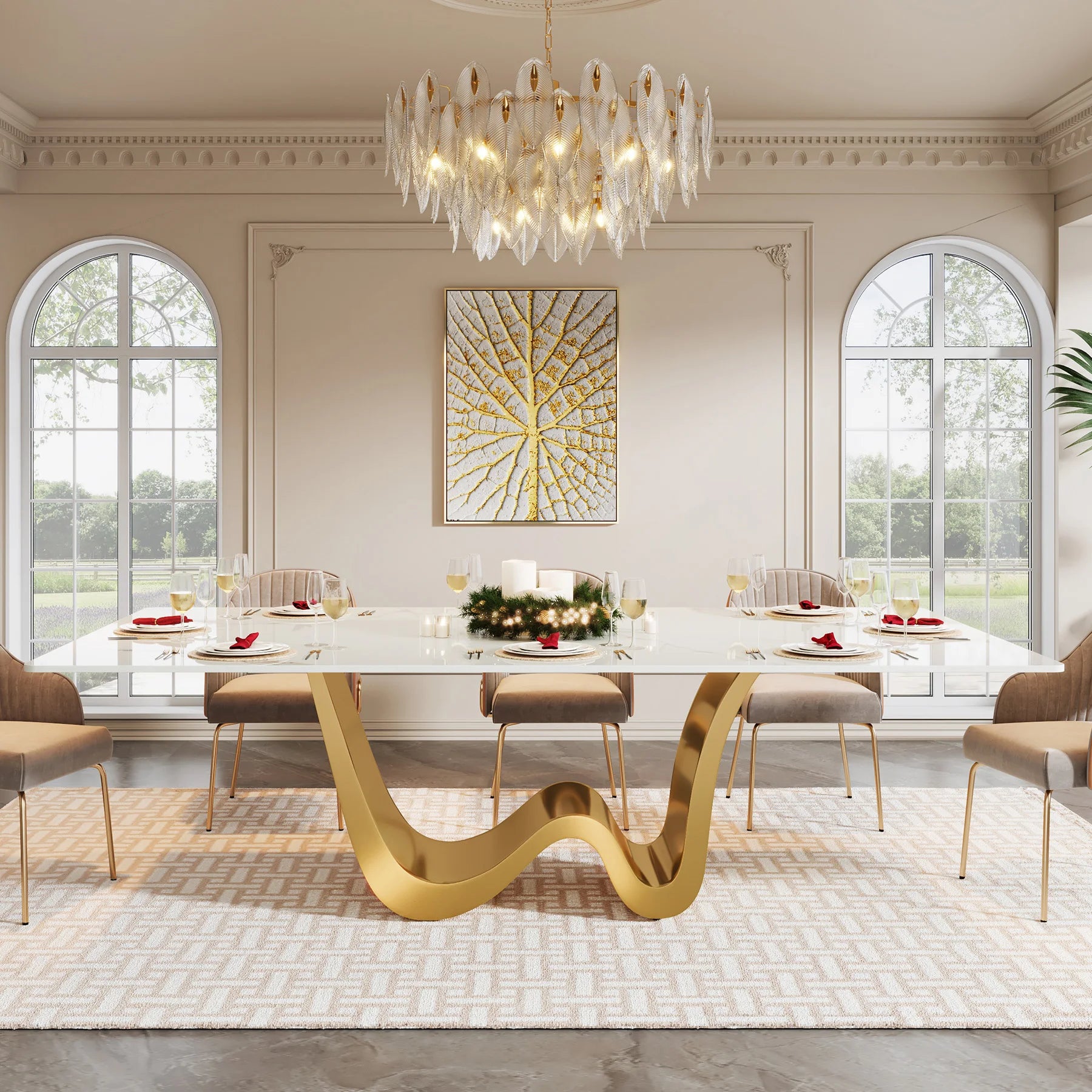 Tribesigns 78.74" Sintered Stone Dining Table for 6-8, Modern Rectangle Dining Table, Luxury White & Gold Kitchen Table
