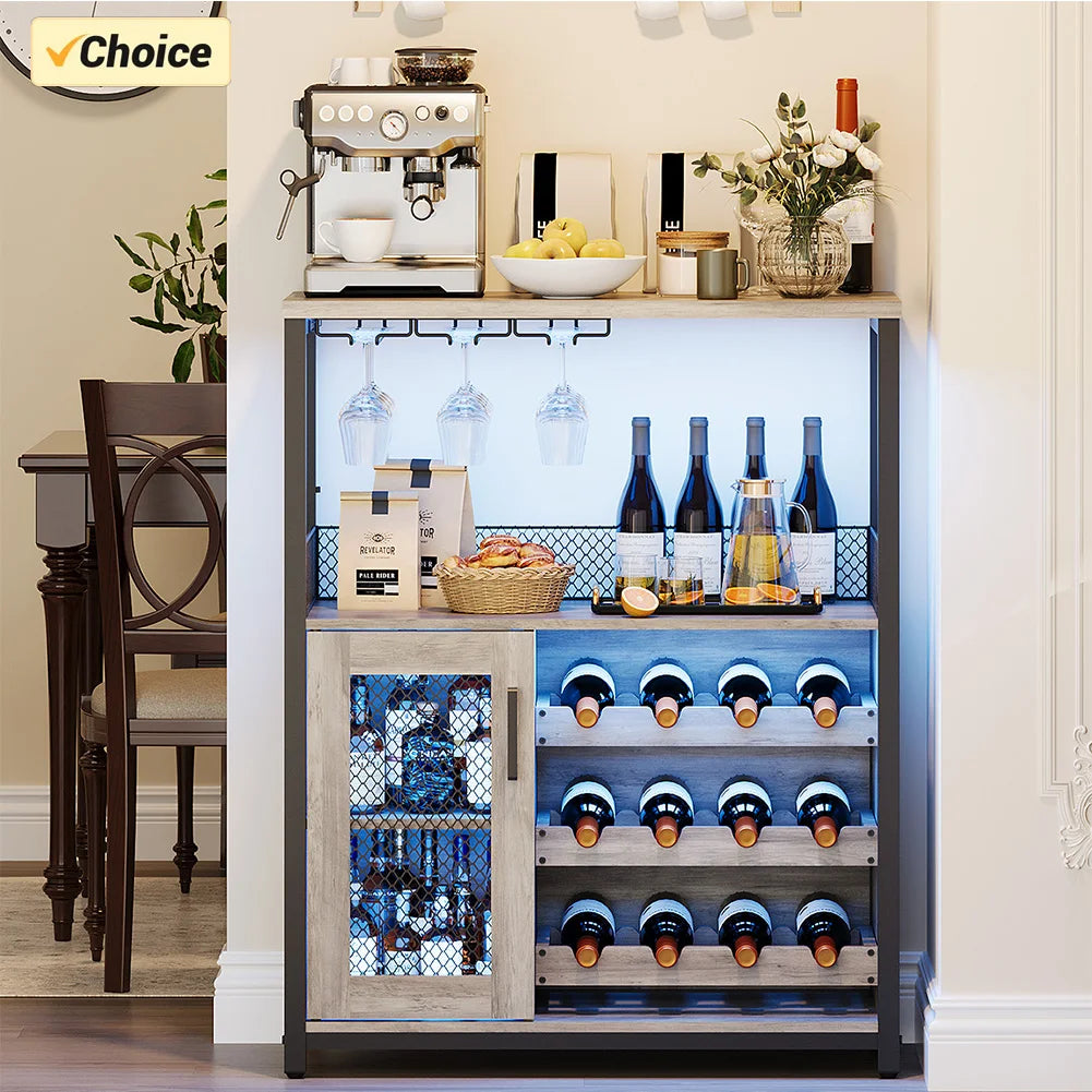 Industrial Wine Bar Cabinet – Removable Wine Storage with LED Lights